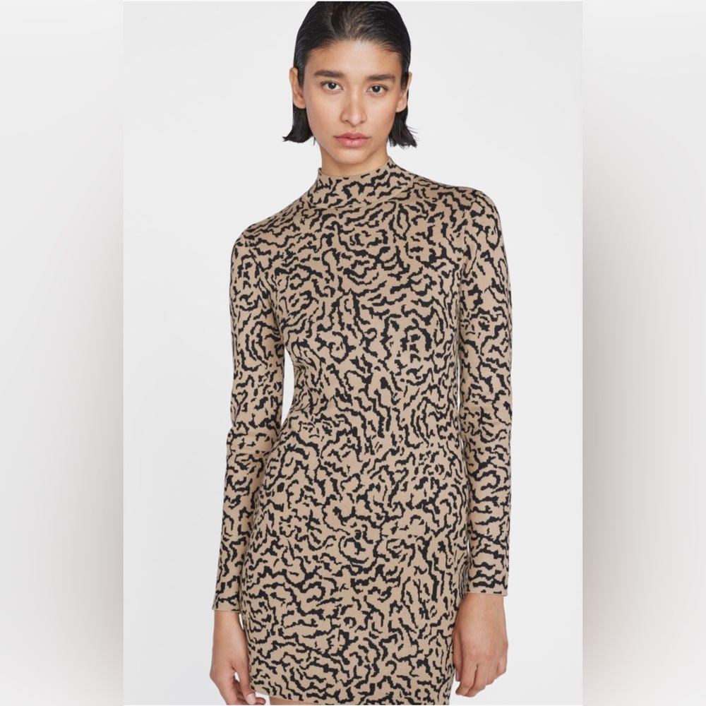 FRAME Abstract Print Jacquard Long Sleeve Sweater Dress Medium